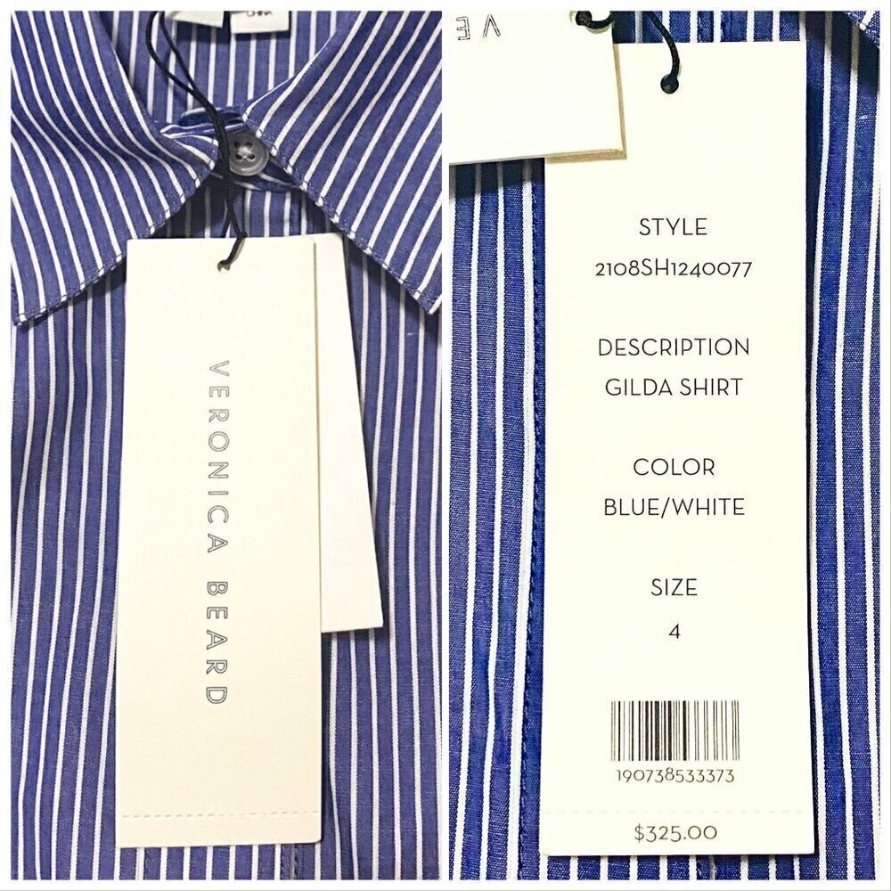 Veronica Beard Gilda Oversized Striped Cotton shirt. Size 4, New with tag. - Picture 5 of 15